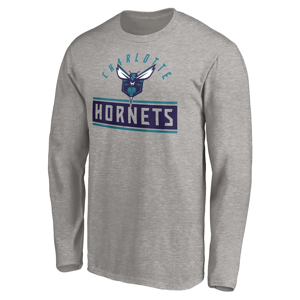 Charlotte Hornets Team Arch Knockout Long Sleeve T-Shirt – Heather Gray