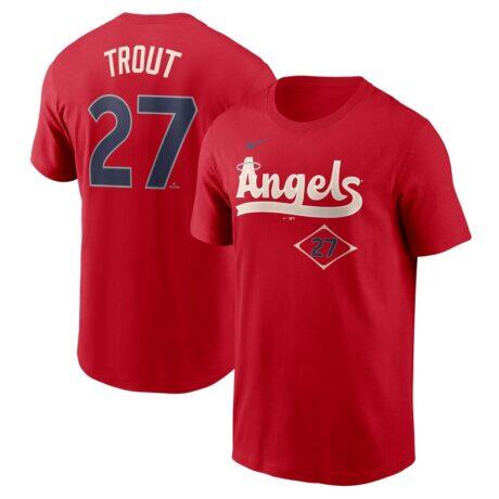 Mike Trout Los Angeles Angels Nike City Connect Fuse Name & Number T-Shirt - Red - Front View