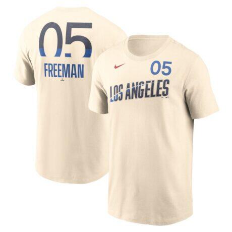 Freddie Freeman Los Angeles Dodgers Nike 2024 City Connect Fuse Name & Number T-Shirt - Cream - Front View