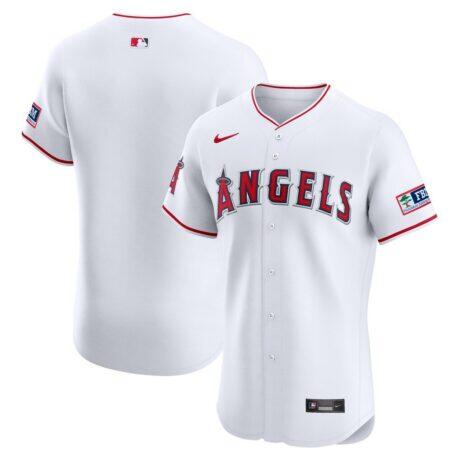 Los Angeles Angels Nike Home Elite Patch Jersey - White - Front View