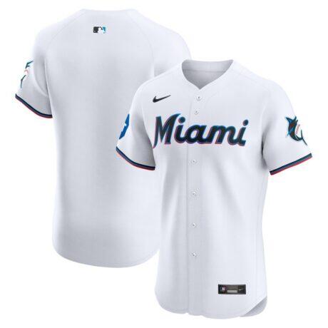 Miami Marlins Nike Home Elite Patch Jersey - White - Front View