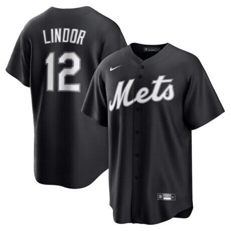 Francisco Lindor New York Mets Nike Replica Player Jersey - Black - Detail View