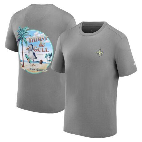 New Orleans Saints Tommy Bahama Thirst & Gull T-Shirt - Gray - Front View
