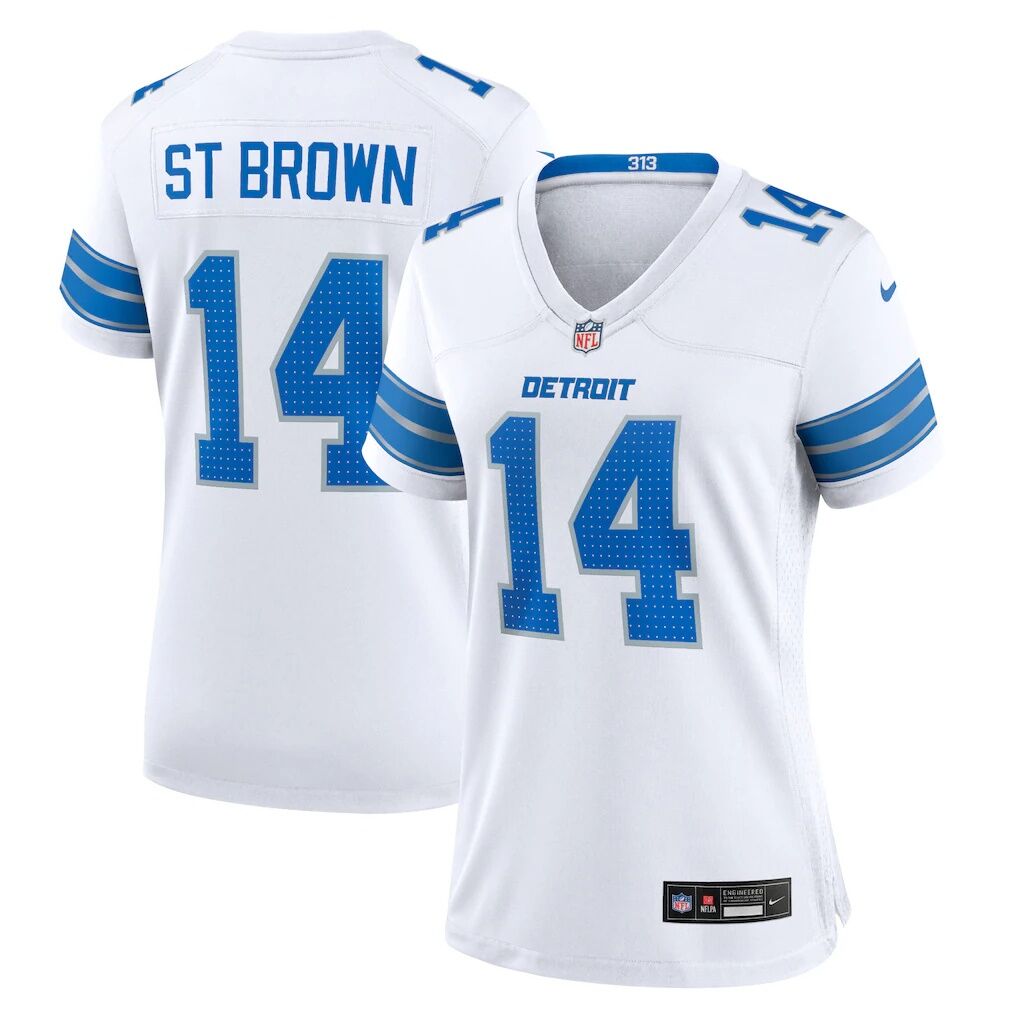 Amon-Ra St. Brown Detroit Lions Nike Women's White Game Jersey