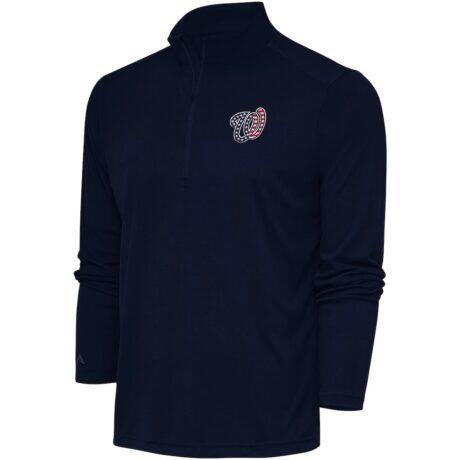 Washington Nationals Antigua Patriotic Tribute Quarter-Zip Pullover Top - Navy - Front View