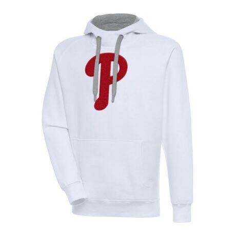 Philadelphia Phillies Antigua Victory Chenille Pullover Hoodie - White - Front View