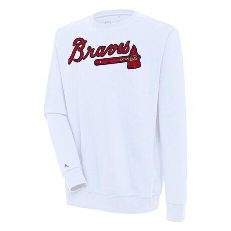 Atlanta Braves Antigua Victory Pullover Sweatshirt - White - Front View