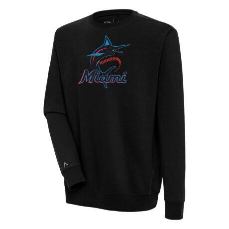 Miami Marlins Antigua Victory Pullover Sweatshirt - Black - Front View