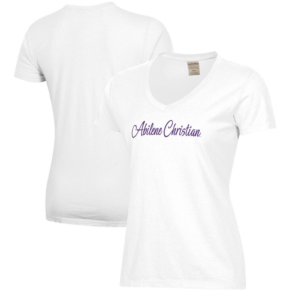 Abilene Christian University Wildcats Women's Script Logo Comfort Wash V-Neck T-Shirt
