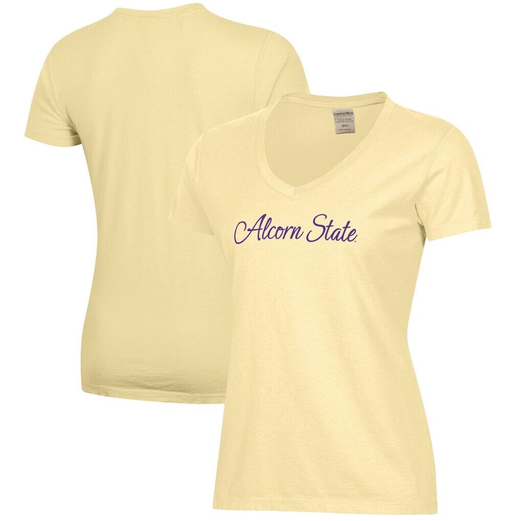 Alcorn State Braves Women's Script Logo Comfort Wash V-Neck T-Shirt
