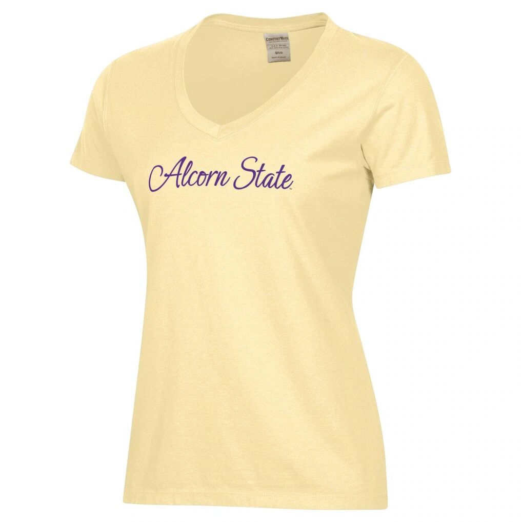 Alcorn State Braves Women's Script Logo Comfort Wash V-Neck T-Shirt