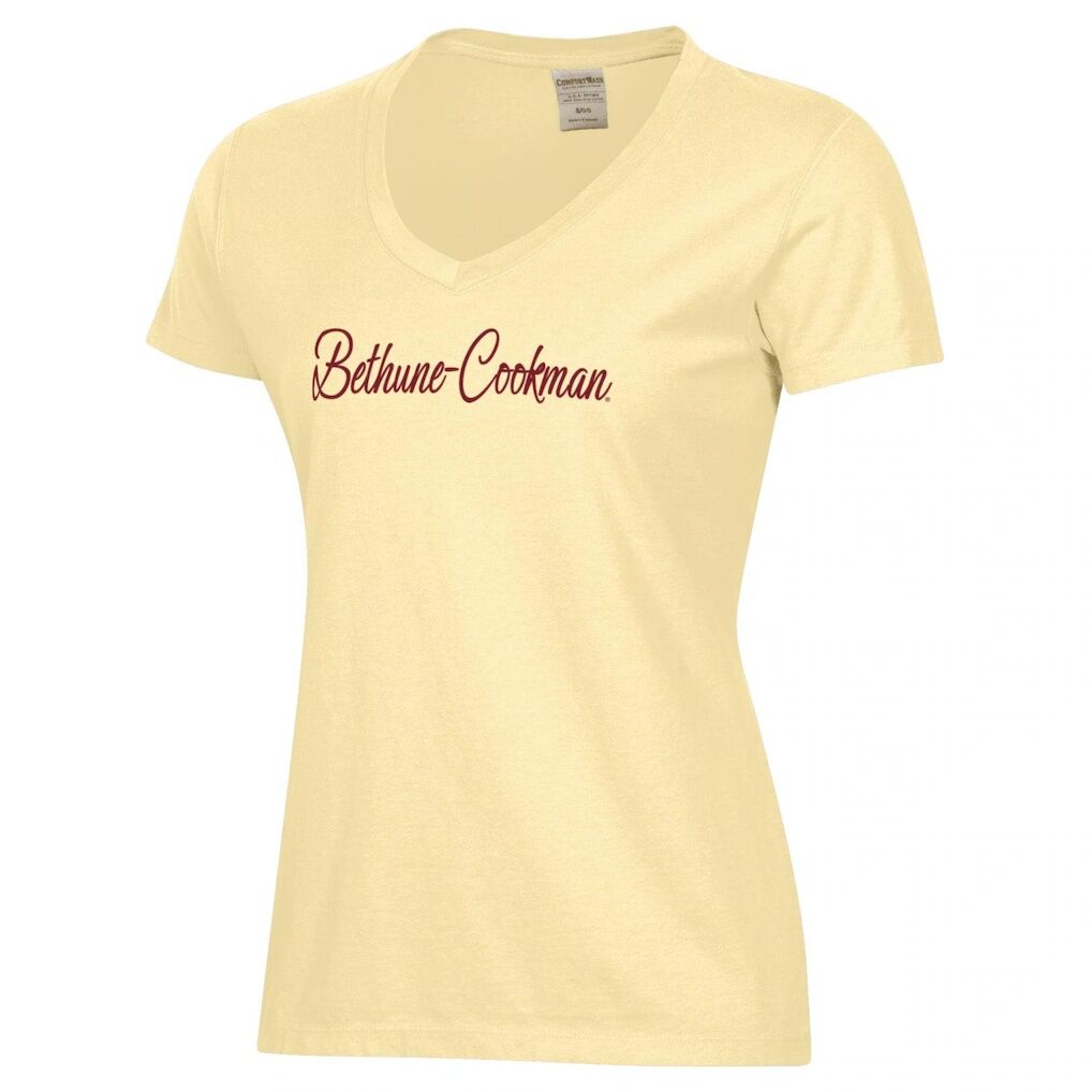 Bethune-Cookman Wildcats Women's Script Logo Comfort Wash V-Neck T-Shirt