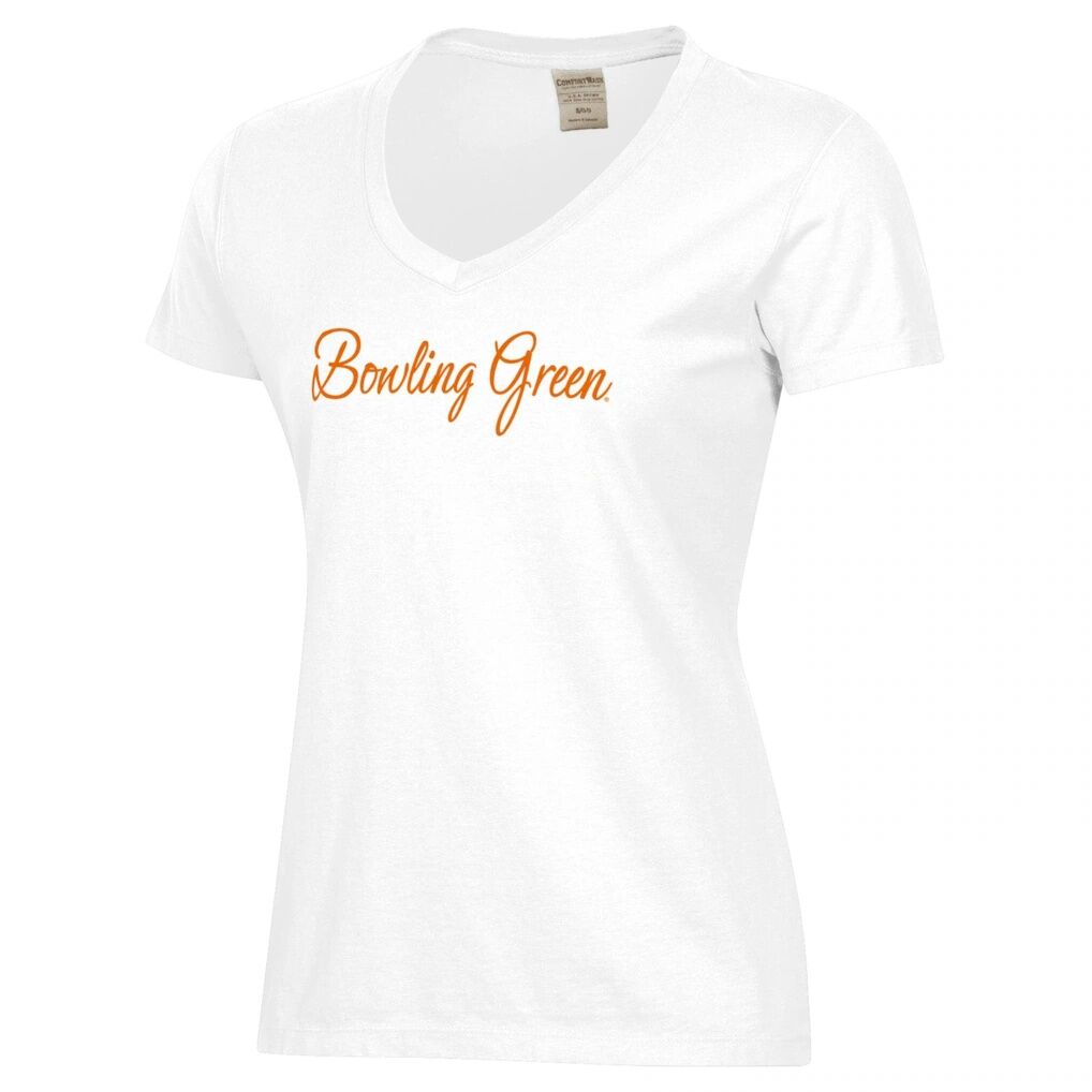 Bowling Green St. Falcons Women's Script Logo Comfort Wash V-Neck T-Shirt