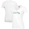 Cal Poly Mustangs Women's Script Logo Comfort Wash V-Neck T-Shirt - White - Front View