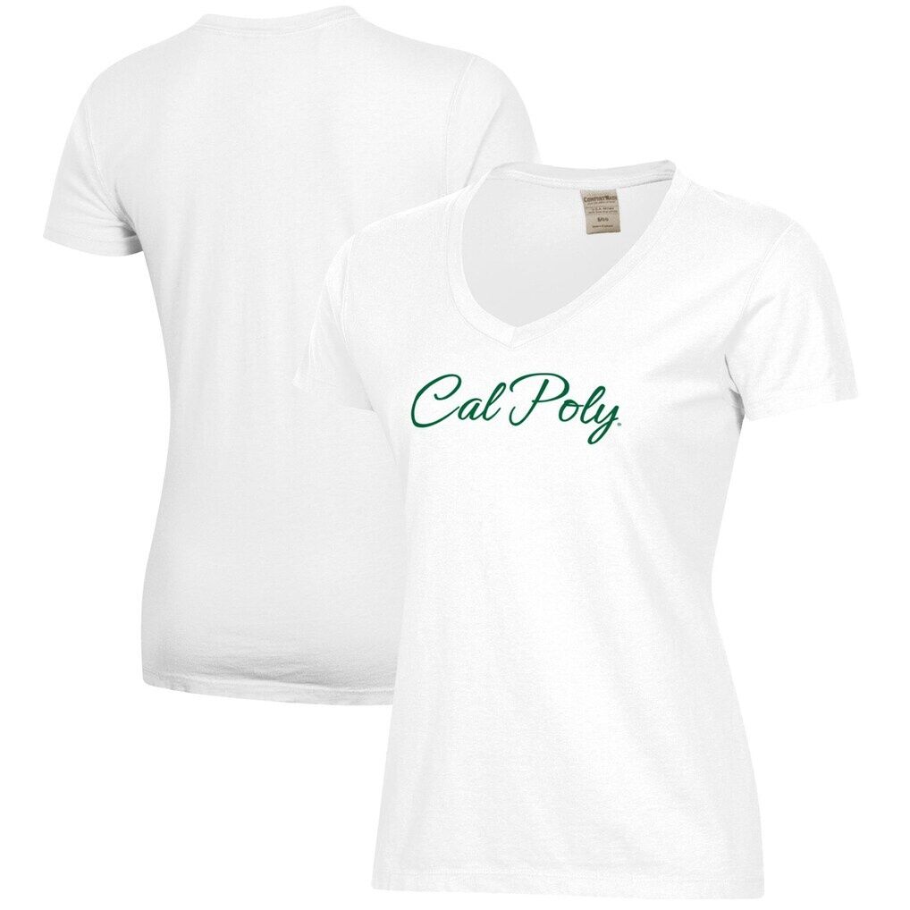 Cal Poly Mustangs Women's Script Logo Comfort Wash V-Neck T-Shirt