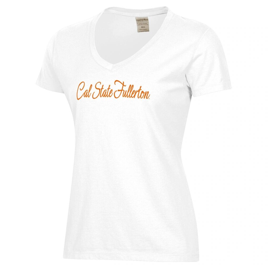 Cal State Fullerton Titans Women's Script Logo Comfort Wash V-Neck T-Shirt