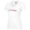 Carthage Firebirds Women's Script Logo Comfort Wash V-Neck T-Shirt - White - Side View