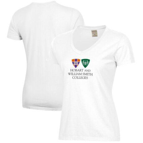 Hobart & William Smith Colleges Women's Logo Comfort Wash V-Neck T-Shirt - White - Front View