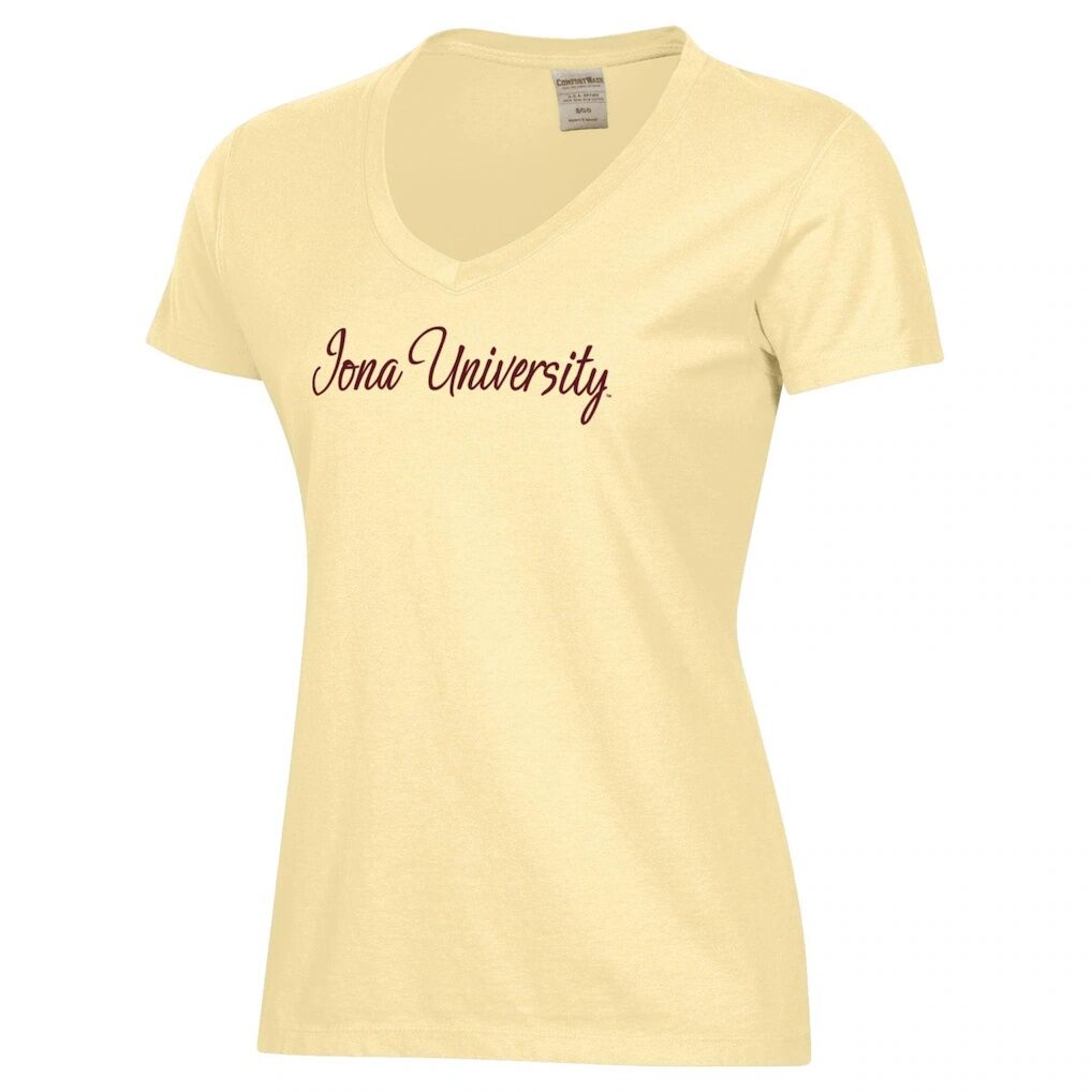 Iona University Gaels Women's Script Logo Comfort Wash V-Neck T-Shirt