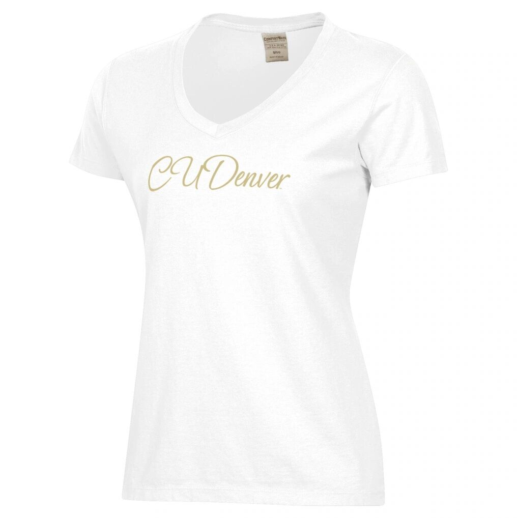 CU Denver Lynx Women's Script Logo Comfort Wash V-Neck T-Shirt