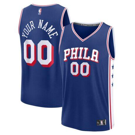 Philadelphia 76ers Fashion7 Youth Fast Break Custom Replica Jersey - Blue - Blue - Front View