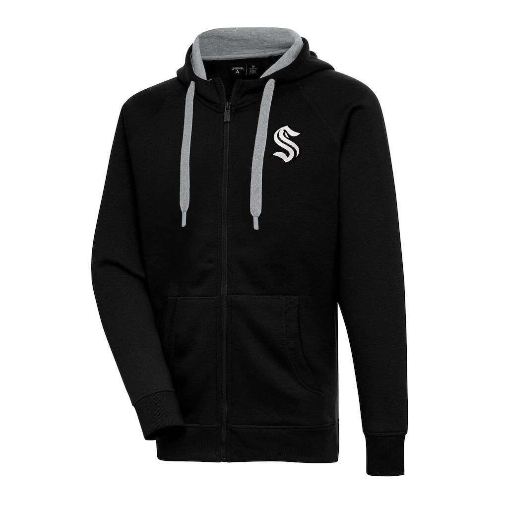 Seattle Kraken Antigua Metallic Logo Victory Full-Zip Hoodie