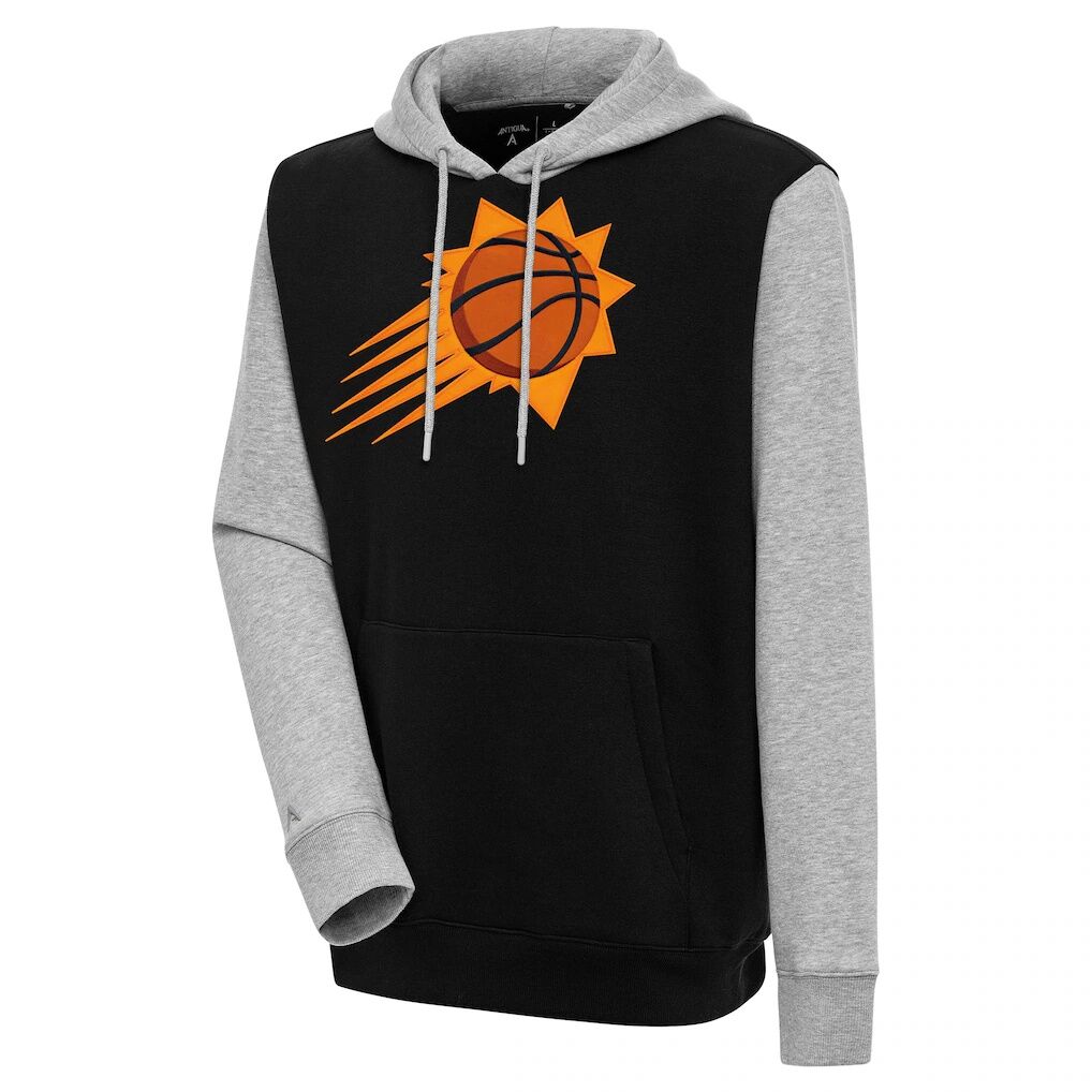 Phoenix Suns Antigua Victory Colorblock Pullover Hoodie - Black/Heather Gray