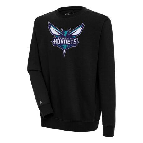 Charlotte Hornets Antigua Victory Pullover Sweatshirt - Black - Front View