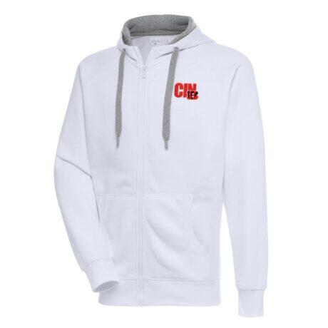 Cincinnati Bengals Antigua Victory Full-Zip Hoodie - White - Front View