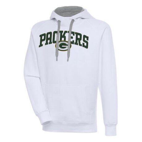 Green Bay Packers Antigua Victory Pullover Hoodie - White - Front View