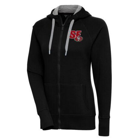 San Francisco 49ers Antigua Women's Victory Full-Zip Hoodie - Black - Front View
