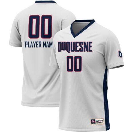 Duquesne Dukes GameDay Greats Unisex NIL Pick-A-Player Lightweight Soccer Jersey - White - Front View