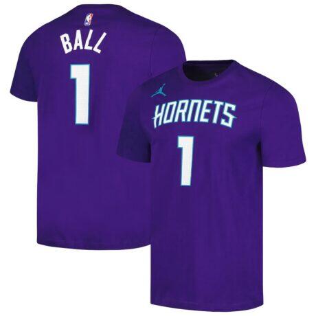 LaMelo Ball Charlotte Hornets Jordan Brand 2022/23 Statement Edition Name & Number T-Shirt - Purple - Front View