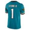 Travis Etienne Jacksonville Jaguars Nike Prowler Throwback Vapor F.U.S.E. Limited Jersey - Teal - Detail View
