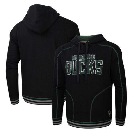 Milwaukee Bucks Stadium Essentials Baseline Pullover Hoodie - Black - Front View