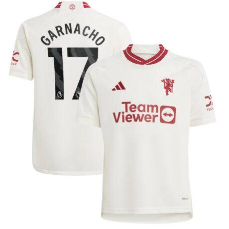 Alejandro Garnacho Manchester United adidas Youth 2023/24 Third Replica Player Jersey - White - Front View