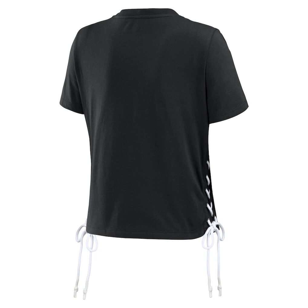 Super Bowl LVIII WEAR by Erin Andrews Women's Cropped Lace-Up T-Shirt