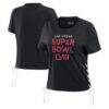 Super Bowl LVIII WEAR by Erin Andrews Women's Cropped Lace-Up T-Shirt - Black - Front View