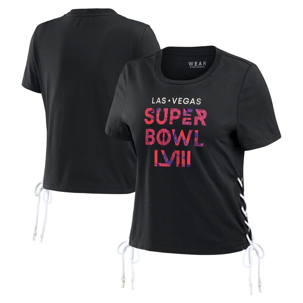 Super Bowl LVIII WEAR by Erin Andrews Women's Cropped Lace-Up T-Shirt