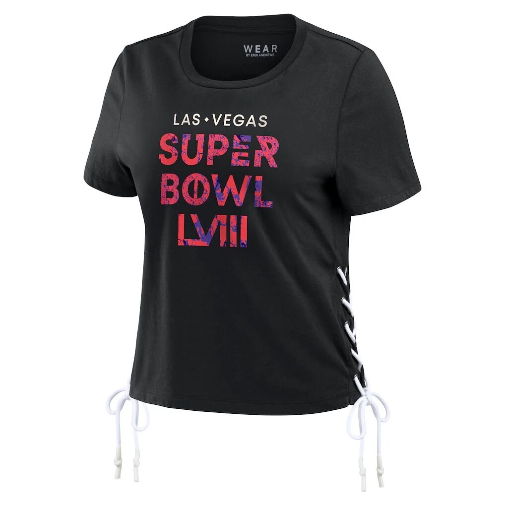 Super Bowl LVIII WEAR by Erin Andrews Women's Cropped Lace-Up T-Shirt