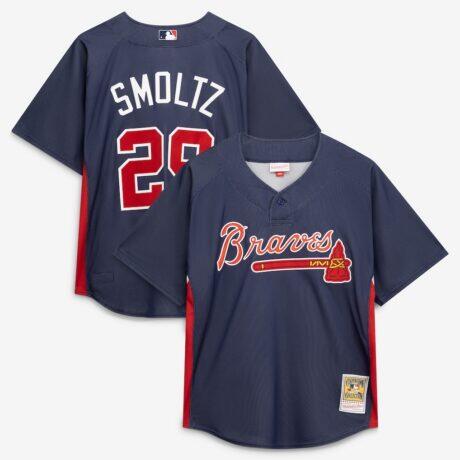 John Smoltz Atlanta Braves Mitchell & Ness Authentic Batting Practice Jersey - Navy - Front View