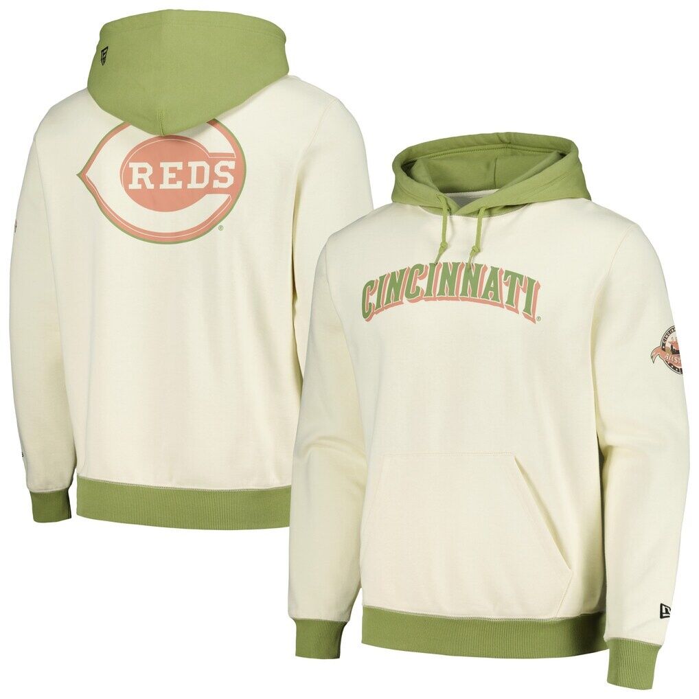 Cincinnati Reds New Era Color Pop Pullover Hoodie - Cream/Green