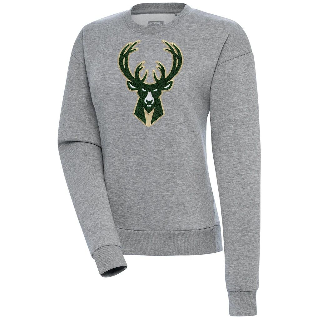 Milwaukee Bucks Antigua Women's Victory Crewneck Pullover Sweatshirt - Heather Gray