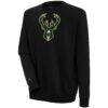 Milwaukee Bucks Antigua Victory Crewneck Pullover Sweatshirt - Black - Front View
