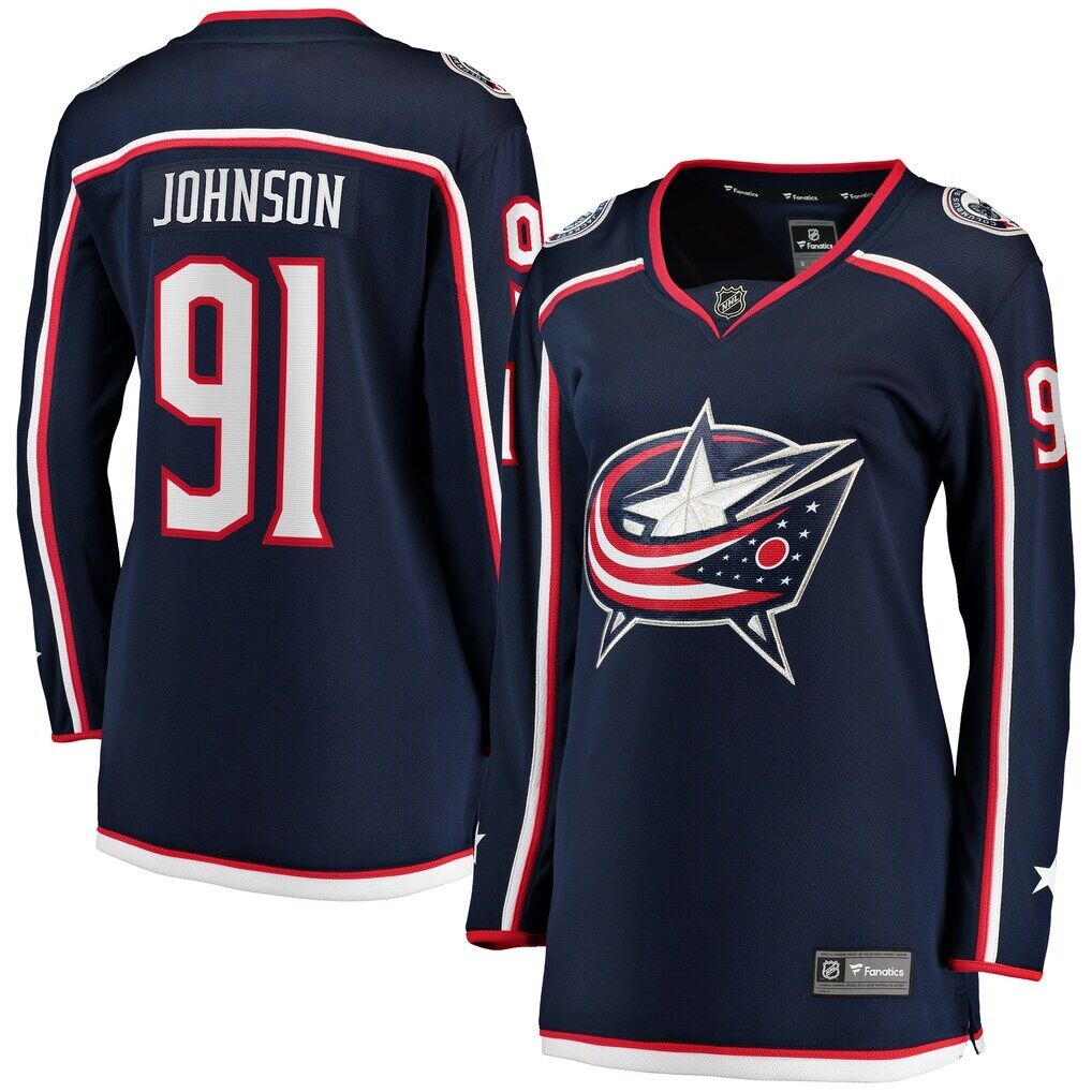 Kent Johnson Columbus Blue Jackets Fashion7 Women's Home Breakaway Player Jersey