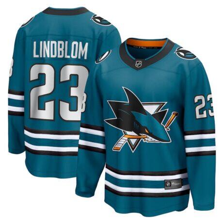 Oskar Lindblom San Jose Sharks Fashion7 Home Breakaway Jersey - Teal - Front View