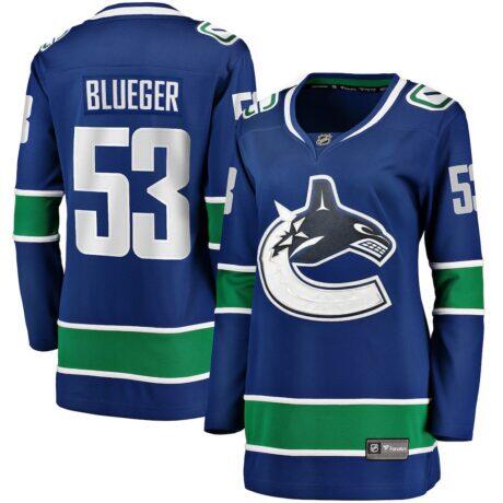 Teddy Blueger Vancouver Canucks Fashion7 Women's Home Breakaway Player Jersey - Blue - Front View