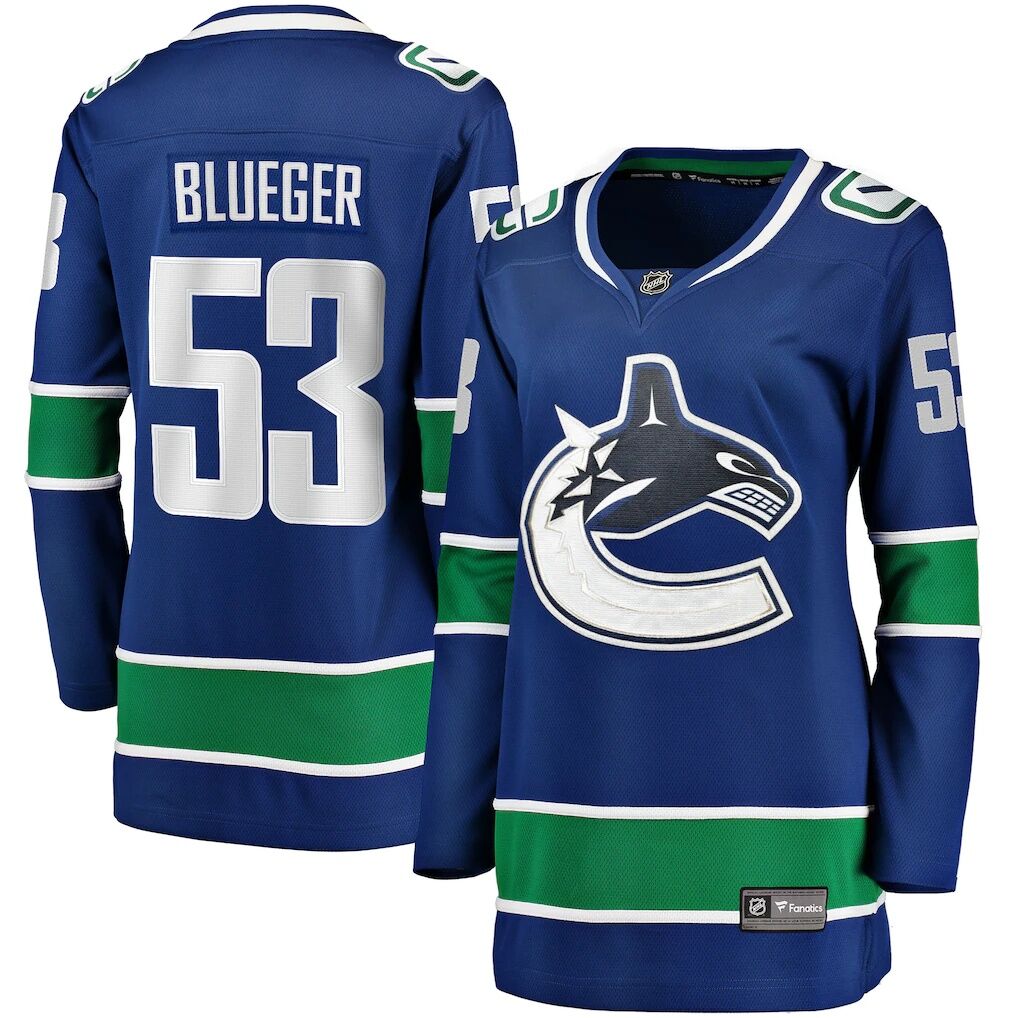 Teddy Blueger Vancouver Canucks Fashion7 Women's Home Breakaway Player Jersey
