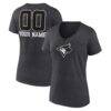 Toronto Blue Jays Women's Personalized Monochrome Name & Number V-Neck T-Shirt - Charcoal - Front View