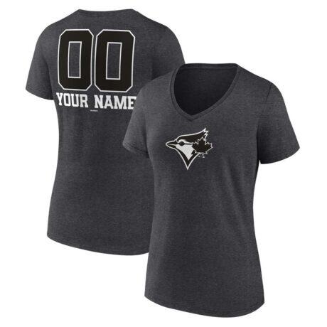 Toronto Blue Jays Women's Personalized Monochrome Name & Number V-Neck T-Shirt - Charcoal - Front View